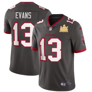 Superb Tampa Bay Buccaneers #13 Mike Evans Youth Super Bowl LV Champions Patch Pewter Alternate Vapor Limited Jersey