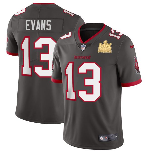 Superb Tampa Bay Buccaneers #13 Mike Evans Youth Super Bowl LV Champions Patch Pewter Alternate Vapor Limited Jersey