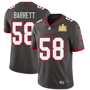 Superb Tampa Bay Buccaneers #58 Shaquil Barrett Youth Super Bowl LV Champions Patch Pewter Alternate Vapor Limited Jersey