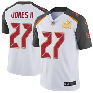 Top notch Buccaneers #27 Rob Gronkowski Jones II White Youth Super Bowl LV Champions Patch Stitched NFL Vapor Untouchable Limited Jersey