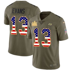 Stunning Buccaneers #13 Tom Brady Evans Olive/USA Flag Youth Super Bowl LV Champions Patch Stitched NFL Limited 2017 Salute To Service Jersey