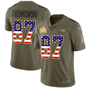 Amazing Buccaneers #87 Ronde Barber Gronkowski Olive/USA Flag Youth Super Bowl LV Champions Patch Stitched NFL Limited 2017 Salute To Service Jersey