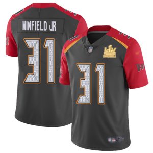 Amazing Buccaneers #31 Rob Gronkowski Winfield Jr. Gray Youth Super Bowl LV Champions Patch Stitched NFL Limited Inverted Legend Jersey