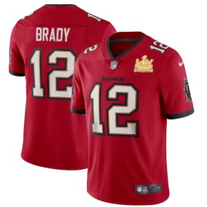 Amazing Tampa Bay Buccaneers #12 Tom Brady Youth Super Bowl LV Champions Patch Red Vapor Limited Jersey