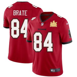 Amazing Tampa Bay Buccaneers #84 Cameron Brate Youth Super Bowl LV Champions Patch Red Vapor Limited Jersey