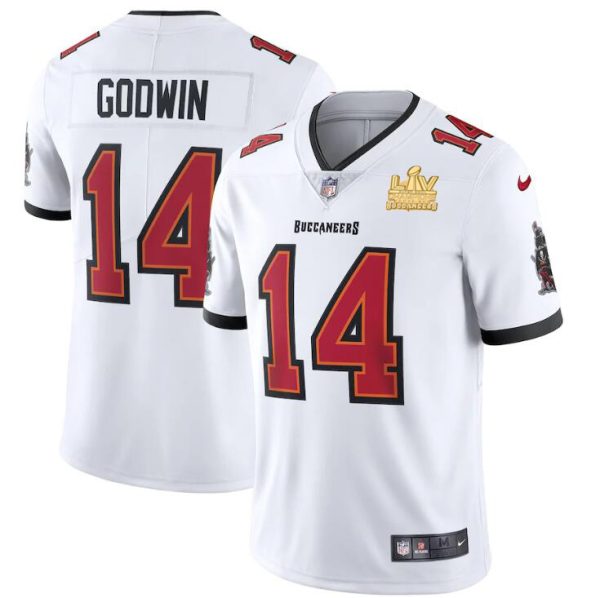 Delightful Tampa Bay Buccaneers #14 Chris Godwin Youth Super Bowl LV Champions Patch White Vapor Limited Jersey