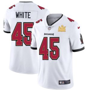Superb Tampa Bay Buccaneers #45 Devin White Youth Super Bowl LV Champions Patch White Vapor Limited Jersey