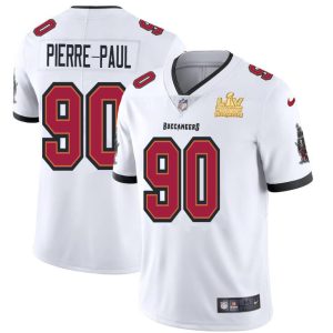 Superb Tampa Bay Buccaneers #90 Jason Pierre-Paul Youth Super Bowl LV Champions Patch White Vapor Limited Jersey