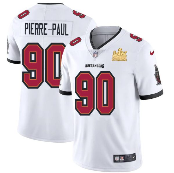 Superb Tampa Bay Buccaneers #90 Jason Pierre-Paul Youth Super Bowl LV Champions Patch White Vapor Limited Jersey