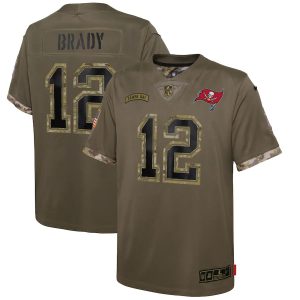 Superb Tampa Bay Buccaneers #12 Tom Brady Youth 2022 Salute To Service Limited Jersey - Olive