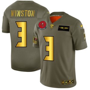 Amazing Tampa Bay Buccaneers #3 Jameis Winston NFL Men's Olive Gold 2019 Salute to Service Limited Jersey