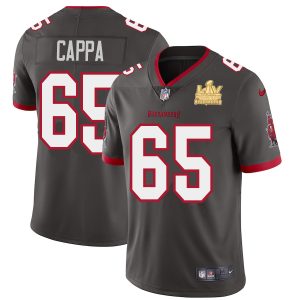 Top notch Tampa Bay Buccaneers #65 Alex Cappa Men's Super Bowl LV Champions Patch Pewter Alternate Vapor Limited Jersey