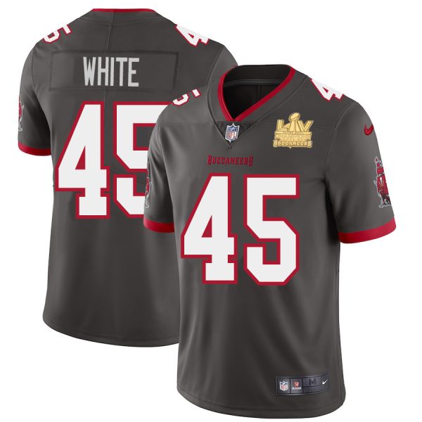 Fantastic Tampa Bay Buccaneers #45 Devin White Men's Super Bowl LV Champions Patch Pewter Alternate Vapor Limited Jersey