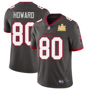 Superb Tampa Bay Buccaneers #80 O. J. Howard Men's Super Bowl LV Champions Patch Pewter Alternate Vapor Limited Jersey