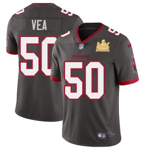 Amazing Tampa Bay Buccaneers #50 Vita Vea Men's Super Bowl LV Champions Patch Pewter Alternate Vapor Limited Jersey