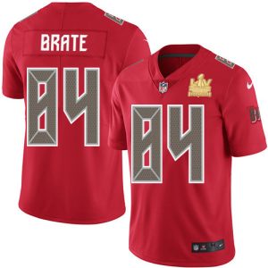 Exceptional Buccaneers #84 Rob Gronkowski Brate Red Men's Super Bowl LV Champions Patch Stitched NFL Limited Rush Jersey