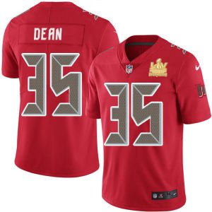 Delightful Buccaneers #35 Ronde Barber Dean Red Men's Super Bowl LV Champions Patch Stitched NFL Limited Rush Jersey