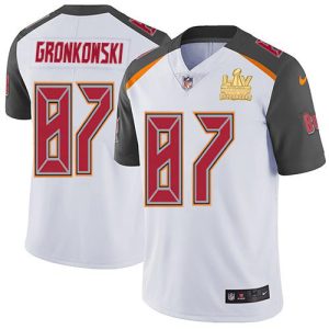 Amazing Buccaneers #87 Tom Brady Gronkowski White Men's Super Bowl LV Champions Patch Stitched NFL Vapor Untouchable Limited Jersey