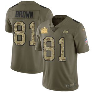 Top notch Buccaneers #81 Rob Gronkowski Brown Olive/Camo Men's Super Bowl LV Champions Patch Stitched NFL Limited 2017 Salute To Service Jersey