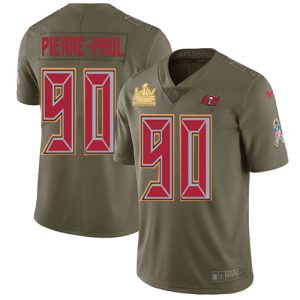 Top notch Buccaneers #90 Tom Brady Pierre-Paul Olive Men's Super Bowl LV Champions Patch Stitched NFL Limited 2017 Salute To Service Jersey