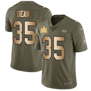 Amazing Buccaneers #35 Rob Gronkowski Dean Olive/Gold Men's Super Bowl LV Champions Patch Stitched NFL Limited 2017 Salute To Service Jersey
