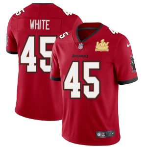 Top notch Tampa Bay Buccaneers #45 Devin White Men's Super Bowl LV Champions Patch Red Vapor Limited Jersey