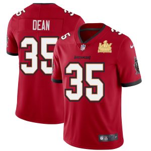 Exceptional Tampa Bay Buccaneers #35 Jamel Dean Men's Super Bowl LV Champions Patch Red Vapor Limited Jersey