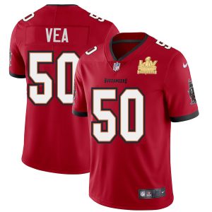 Top notch Tampa Bay Buccaneers #50 Vita Vea Men's Super Bowl LV Champions Patch Red Vapor Limited Jersey
