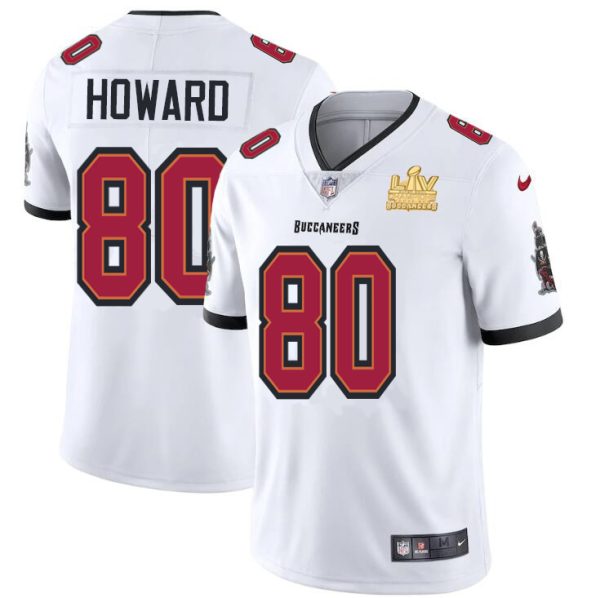 Top notch Tampa Bay Buccaneers #80 O. J. Howard Men's Super Bowl LV Champions Patch White Vapor Limited Jersey