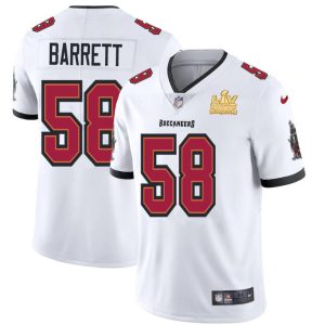 Superb Tampa Bay Buccaneers #58 Shaquil Barrett Men's Super Bowl LV Champions Patch White Vapor Limited Jersey