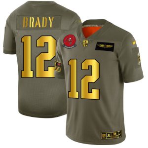 Top notch Tampa Bay Buccaneers #12 Tom Brady NFL Men's Olive Gold 2019 Salute to Service Limited Jersey