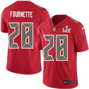 Fantastic Tampa Bay Buccaneers #28 Leonard Fournette Red Men's Super Bowl LV Bound Stitched NFL Limited Rush Jersey
