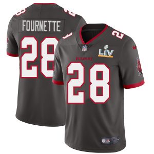 Top notch Tampa Bay Buccaneers #28 Leonard Fournette Men's Super Bowl LV Bound Pewter Alternate Vapor Limited Jersey