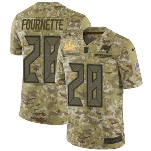 Top notch Tampa Bay Buccaneers #28 Leonard Fournette Camo Men's Super Bowl LV Champions Patch Stitched NFL Limited 2018 Salute To Service Jersey