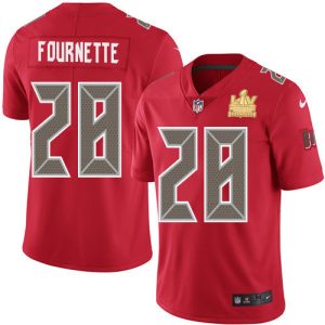 Superb Tampa Bay Buccaneers #28 Leonard Fournette Red Men's Super Bowl LV Champions Patch Stitched NFL Limited Rush Jersey