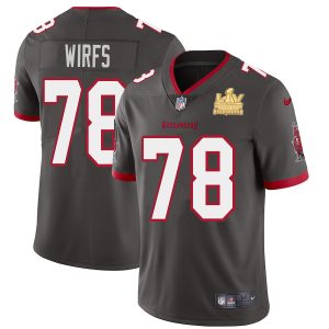 Superb Tampa Bay Buccaneers #78 Tristan Wirfs Men's Super Bowl LV Champions Patch Pewter Alternate Vapor Limited Jersey