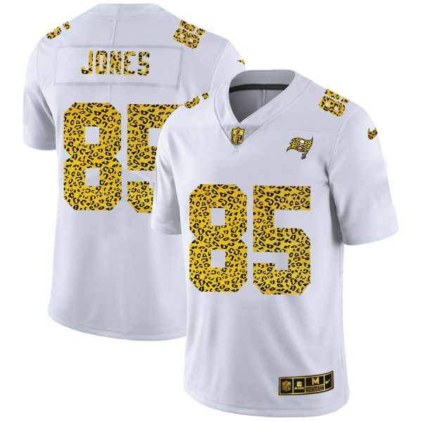 Stunning Tampa Bay Buccaneers #85 Julio Jones Men's Flocked Leopard Print Vapor Limited NFL Jersey White
