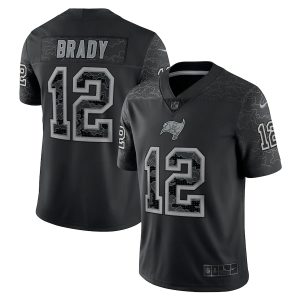 Top notch Tampa Bay Buccaneers #12 Tom Brady Black Men's NFL Black Reflective Limited Jersey