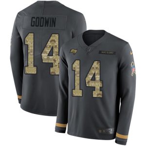 Top notch Buccaneers #14 Rob Gronkowski Godwin Anthracite Salute to Service Men's Stitched NFL Limited Therma Long Sleeve Jersey