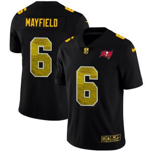 Top notch Tampa Bay Buccaneers #6 Baker Mayfield Men's Black Golden Sequin Vapor Limited NFL Jersey