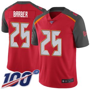 Amazing Buccaneers #25 Tom Brady Barber Red Team Color Men's Stitched NFL 100th Season Vapor Limited Jersey