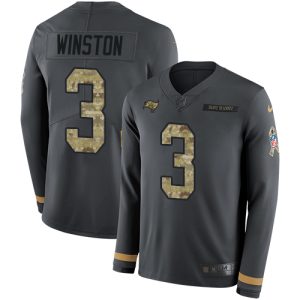 Top notch Buccaneers #3 Tom Brady Winston Anthracite Salute to Service Men's Stitched NFL Limited Therma Long Sleeve Jersey
