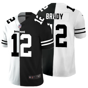 Top notch Tampa Bay Buccaneers #12 Tom Brady Men's Black V White Peace Split Vapor Untouchable Limited NFL Jersey