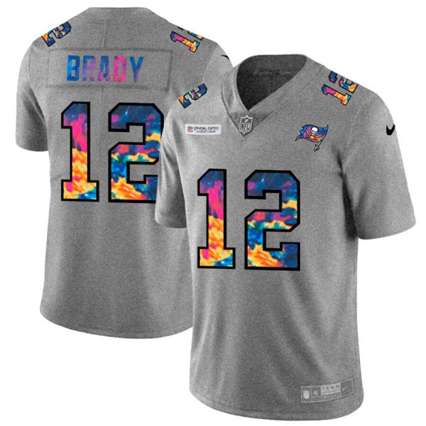 Amazing Tampa Bay Buccaneers #12 Tom Brady Men's Multi-Color 2020 NFL Crucial Catch NFL Jersey Greyheather