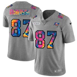 Superb Tampa Bay Buccaneers #87 Rob Gronkowski Men's Multi-Color 2020 NFL Crucial Catch NFL Jersey Greyheather