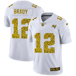 Superb Tampa Bay Buccaneers #12 Tom Brady Men's Flocked Leopard Print Vapor Limited NFL Jersey White