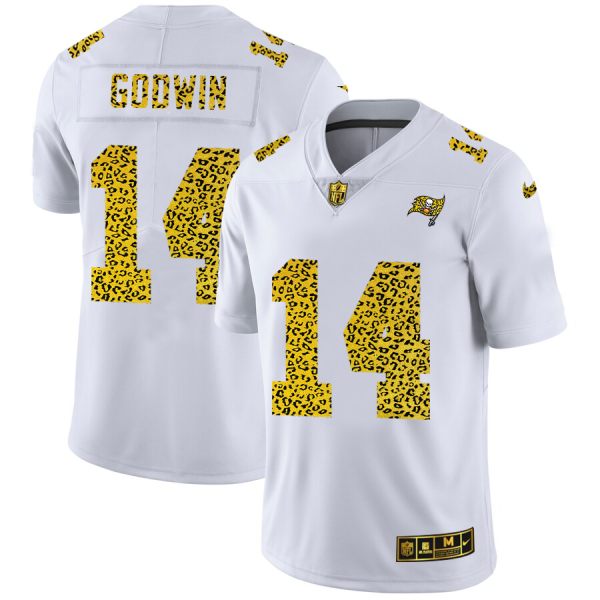 Delightful Tampa Bay Buccaneers #14 Chris Godwin Men's Flocked Leopard Print Vapor Limited NFL Jersey White