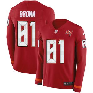Amazing Buccaneers #81 Tom Brady Brown Red Team Color Men's Stitched NFL Limited Therma Long Sleeve Jersey