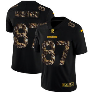 Amazing Tampa Bay Buccaneers #87 Rob Gronkowski Men's Black Flocked Lightning Vapor Limited NFL Jersey