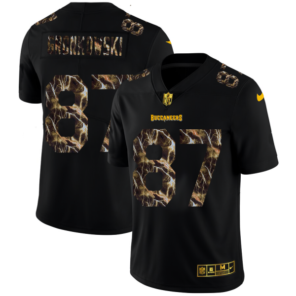 Amazing Tampa Bay Buccaneers #87 Rob Gronkowski Men's Black Flocked Lightning Vapor Limited NFL Jersey
